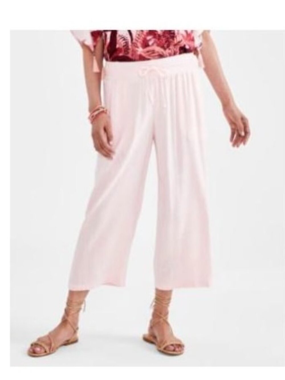 NWT JM Collection Smocked-Waist Cropped Wide Leg Pants Created for Macy's